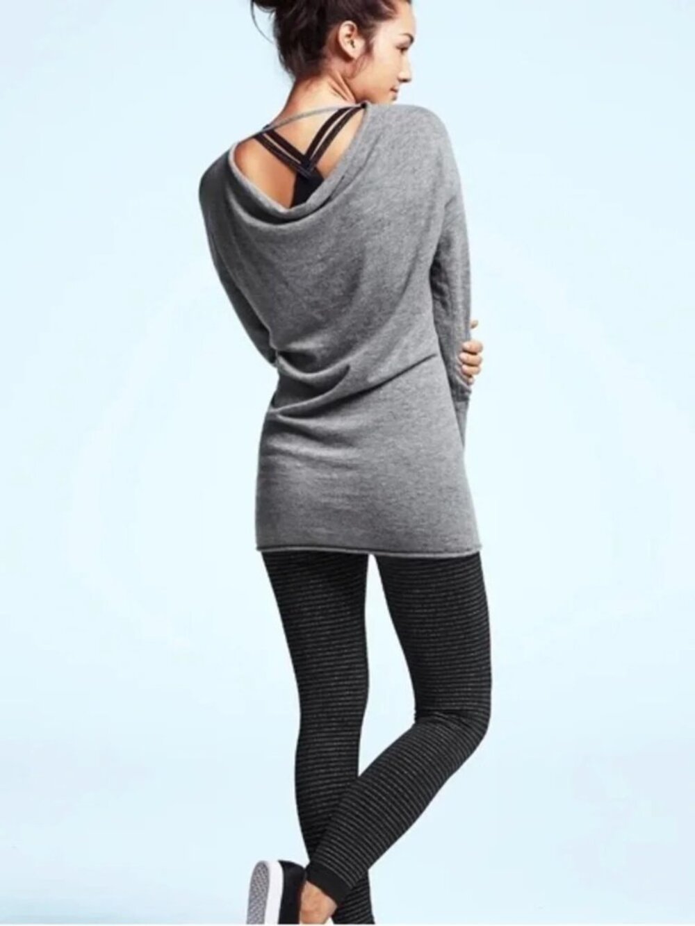 Athleta Drishti Gray Off-Shoulder Open-Back 100% Cashmere Sweater - Picture 7 of 8